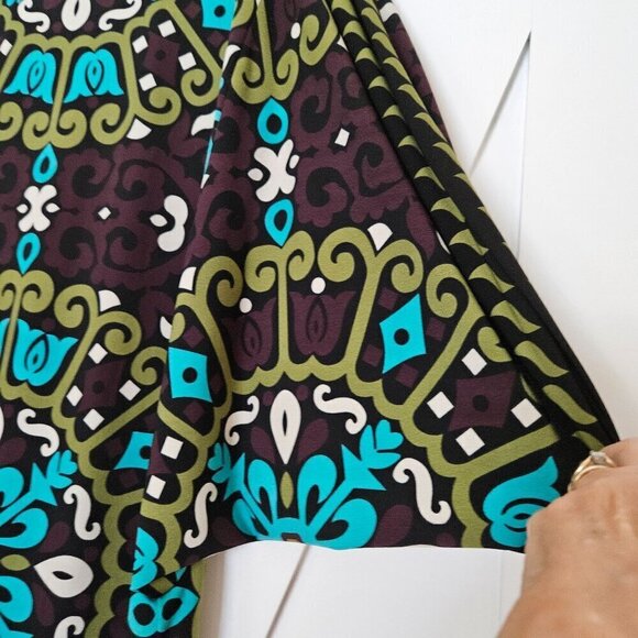 Hale Bob Rhinestone Batwing Sleeves Floral Work Dress Boho Blue Green Medium - Picture 4 of 13